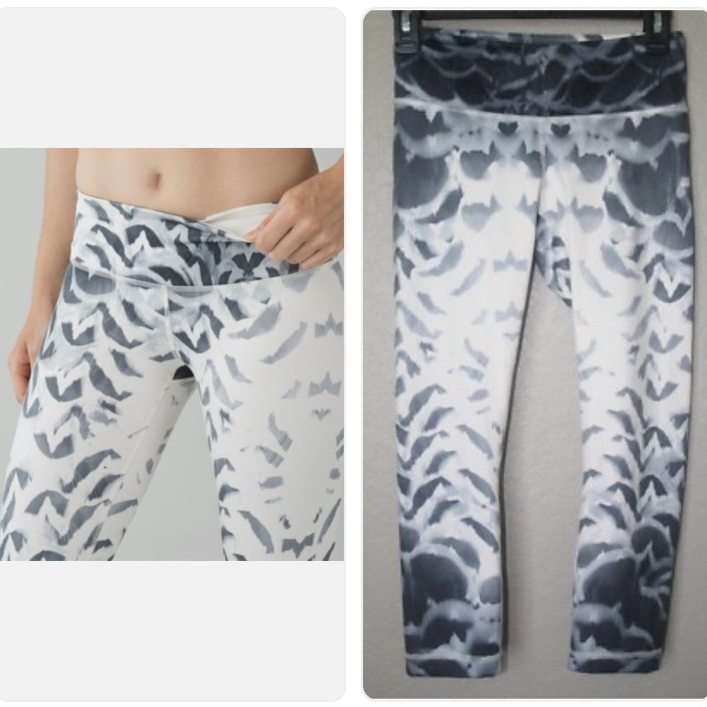 Lululemon Wunder Under Crop II Legging Pretty Plume Angel Wing Black Luon size 6